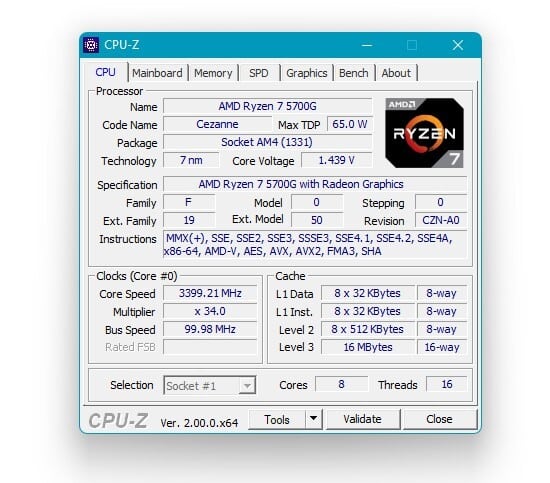 Interface CPU-Z 2.19 de CPUID, outil de diagnostic CPU ciblé par l'attaque